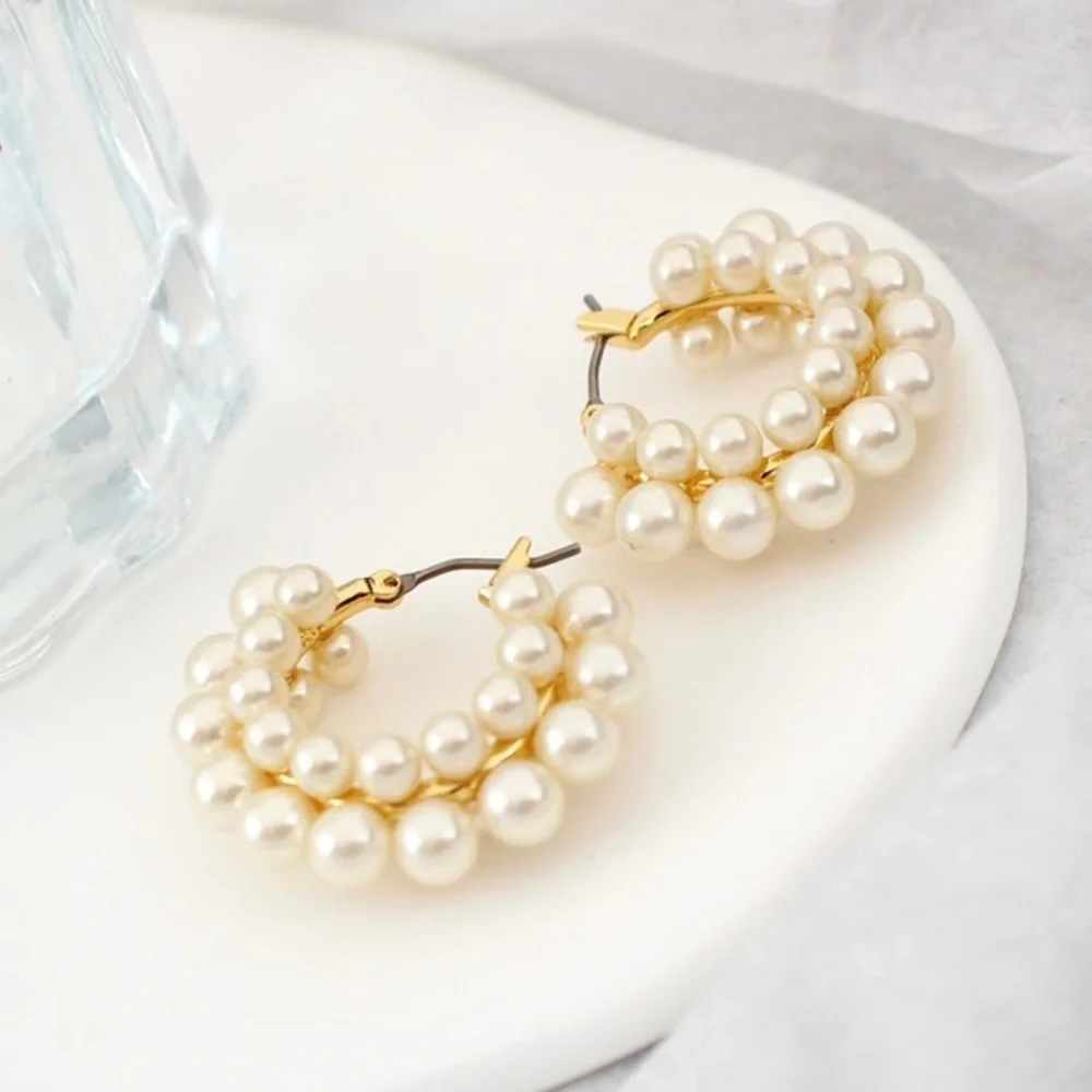 J.Crew Layered Mini Pearl Hoop Earrings